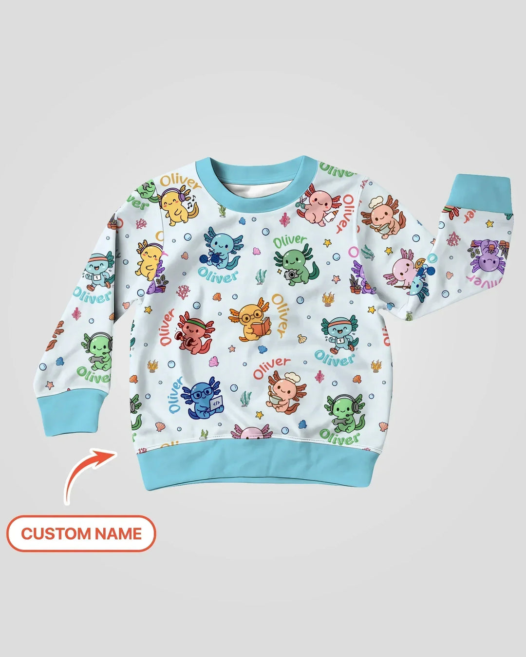 Custom Name Cute Hobby Axolotl Bamboo Crewneck Sweatshirt
