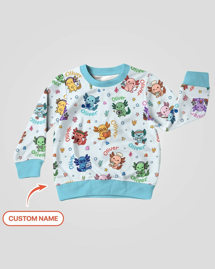 Custom Name Cute Hobby Axolotl Bamboo Crewneck Sweatshirt