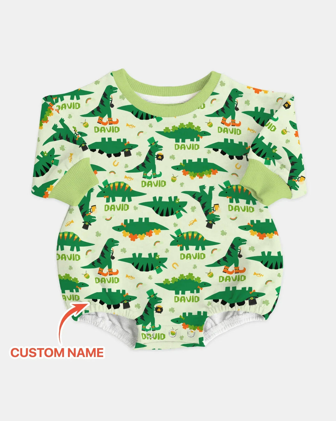 St. Patrick's Day Dinosaurs Custom Bamboo Bubble Romper