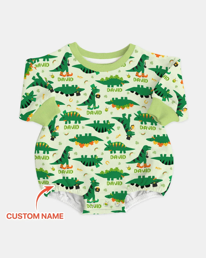 St. Patrick's Day Dinosaurs Custom Bamboo Bubble Romper