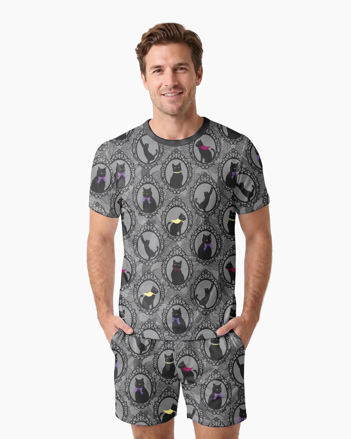 Midnight Cat Parade Bamboo Men Short Sleeve Short Pajama Set