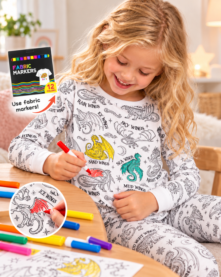 Elemental Dragons Colorable Bamboo Two Piece Long Sleeve Pajama Set