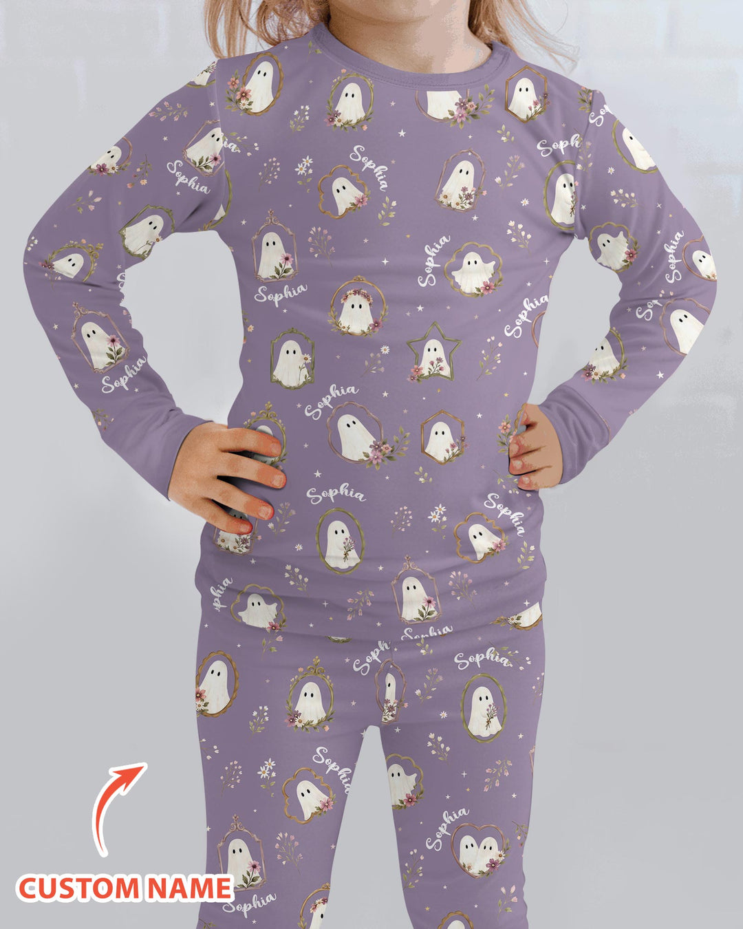 Vintage Floral Ghost Halloween Bamboo Two Piece Long Sleeve Pajama Set