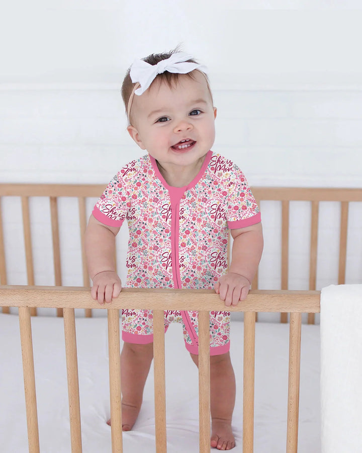 She Is Mom Floral Bamboo Shorty Zippy