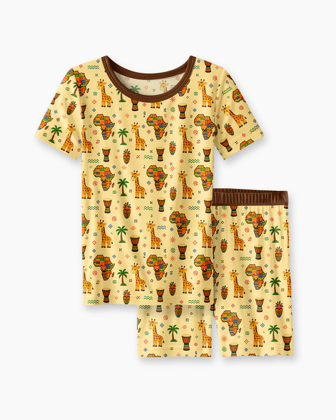 African Culture Bamboo Two Piece Short Sleeve Shorts Pajama Set