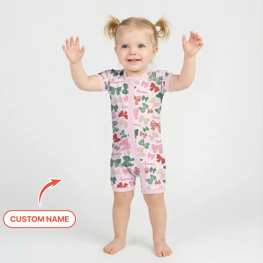 Custom Name Preppy Coquette Bows Bamboo Shorty Zippy