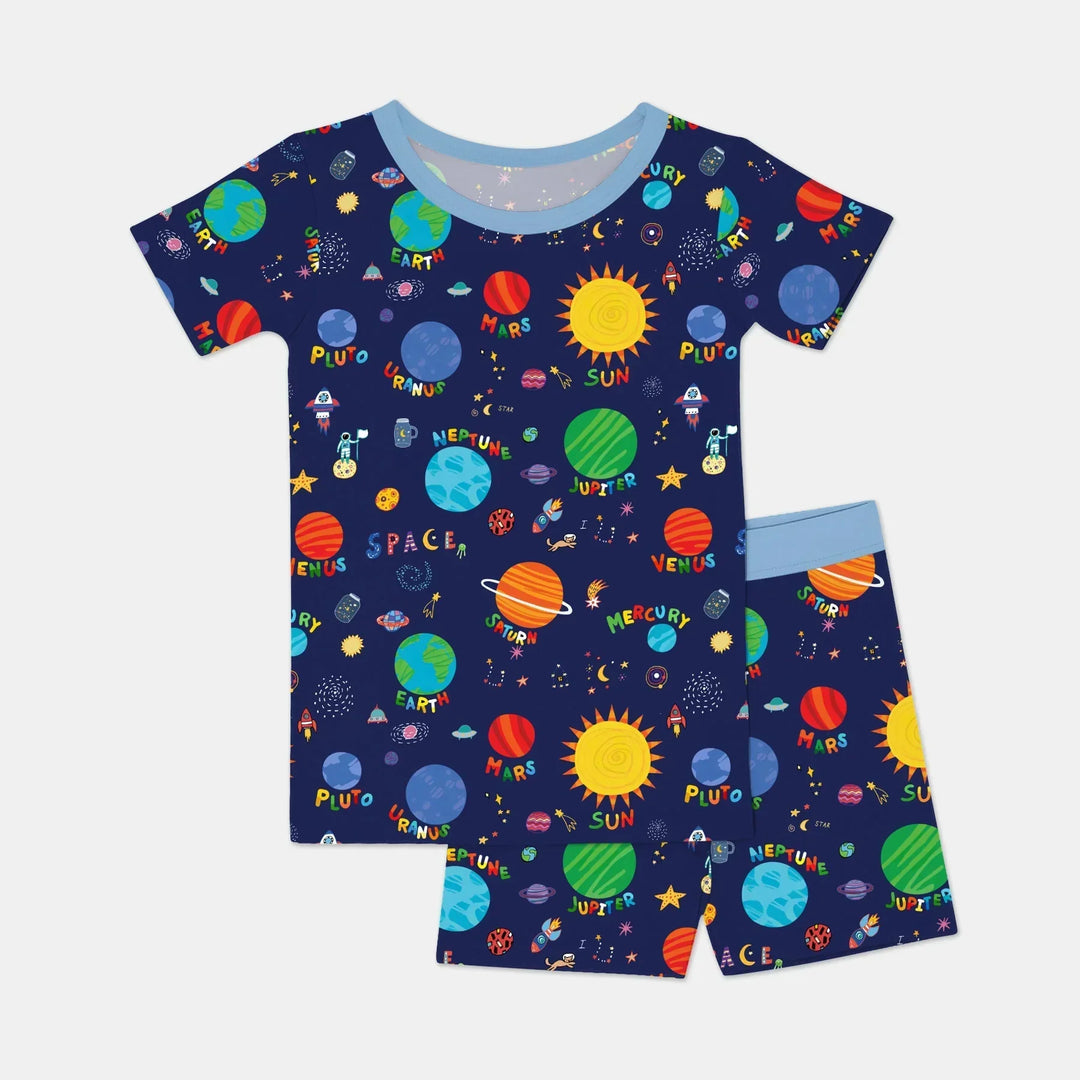 Solar Space Adventure Bamboo Two Piece Short Sleeve Shorts Pajama Set