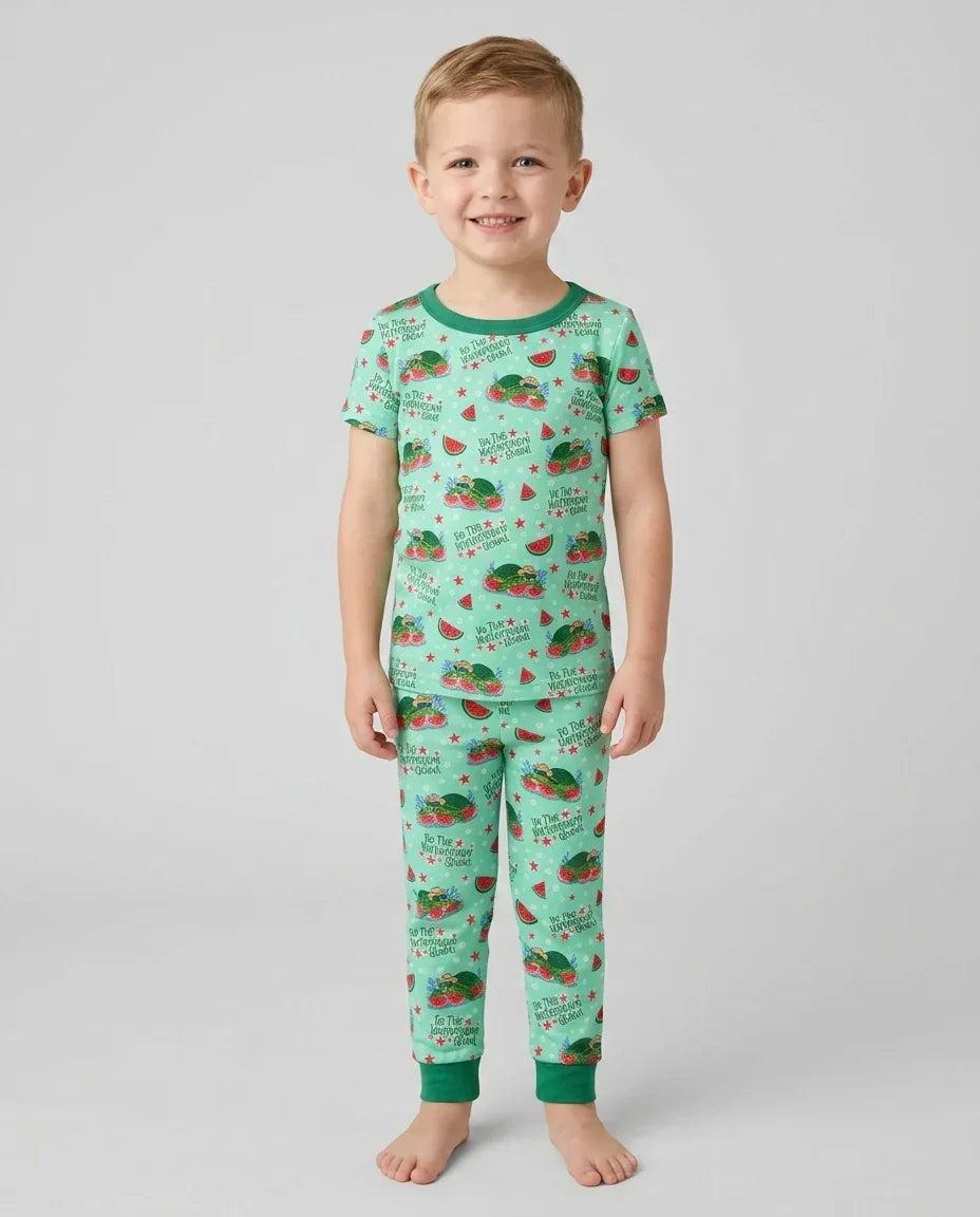 Watermelon Turtle Family Matching Bamboo Two Piece Short Sleeve Pajama Set