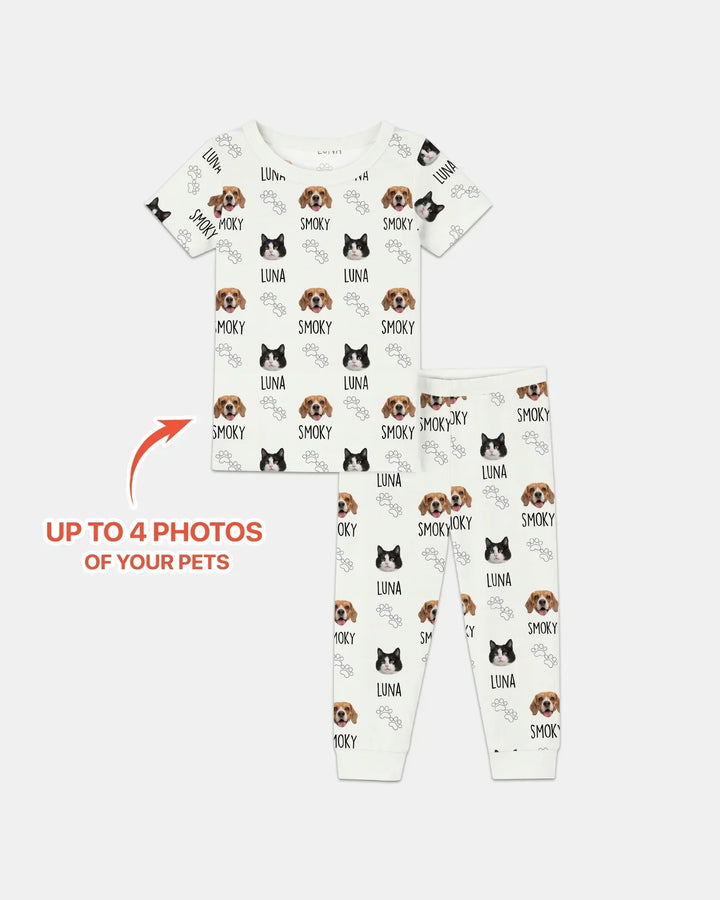 Custom Name and Pet Photos Bamboo Two Piece Short Sleeve Pajama Set