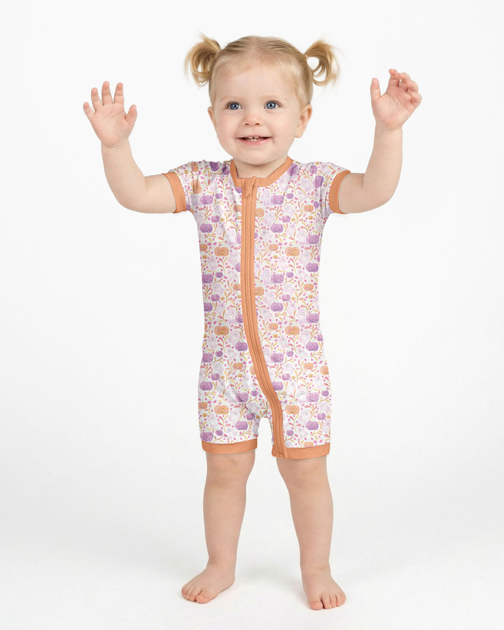 Pastel Pumpkins and Ghosts Bamboo Shorty Zippy