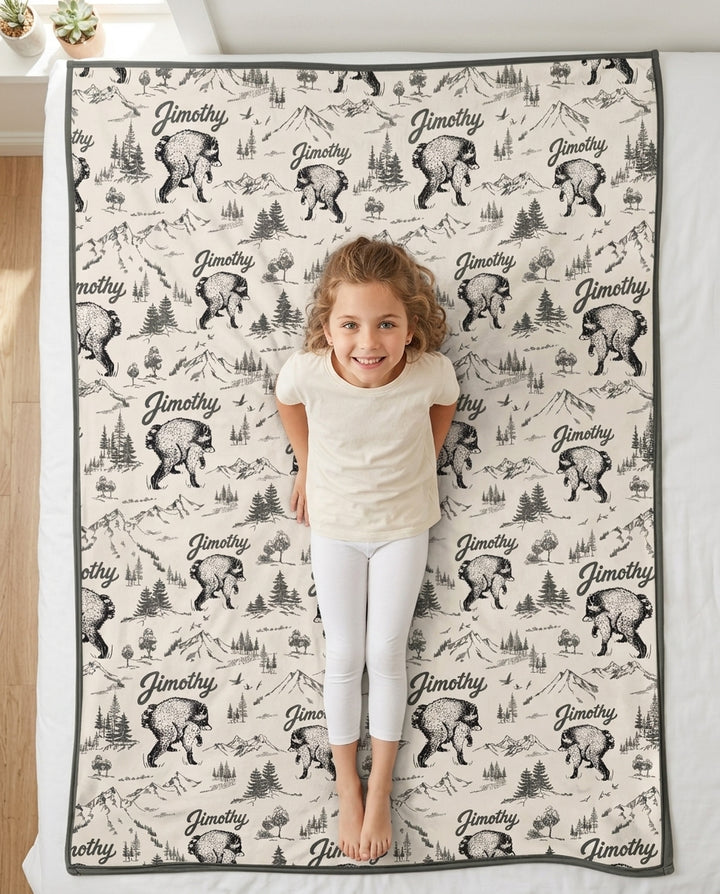 Vintage Jimothy Racoon Family Matching Bamboo Blanket