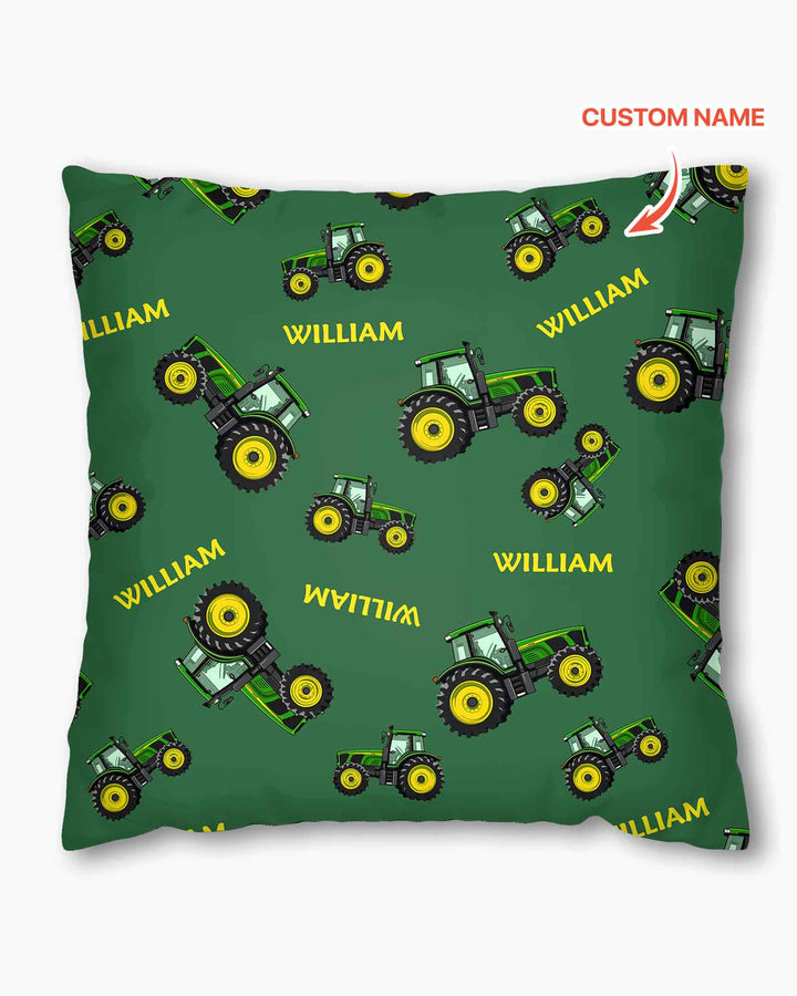 Custom Name Green Tractors Matching Daddy & Me Bamboo Pillow Case