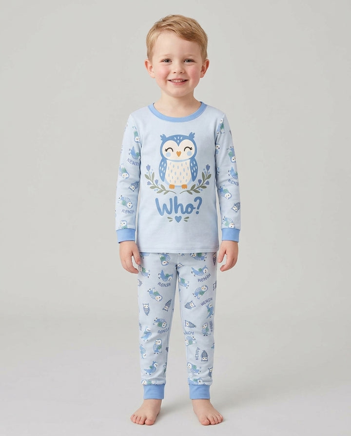Custom Name Twin Owl Who's Who Bamboo Two Piece Long Sleeve Pajama Set