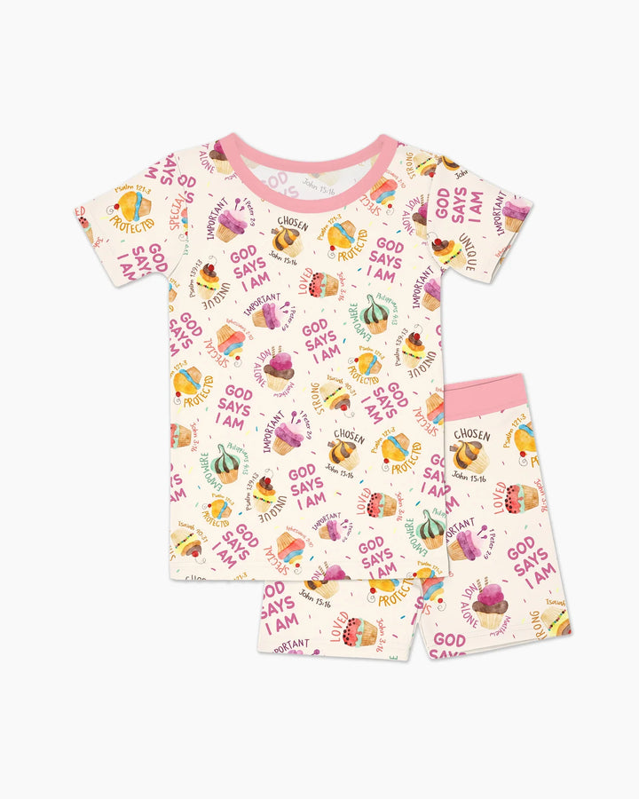 Cute Cupcake God Says I Am  Bamboo Two Piece Short Sleeve Shorts Pajama Set