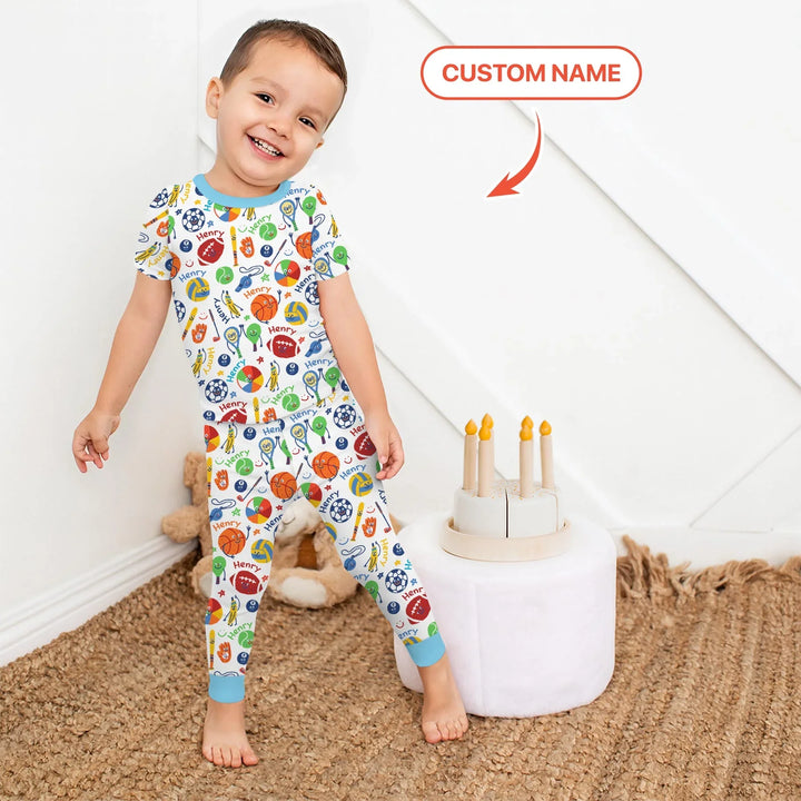 Play Ball Custom Name Bamboo Two Piece Short Sleeve Pajama Set