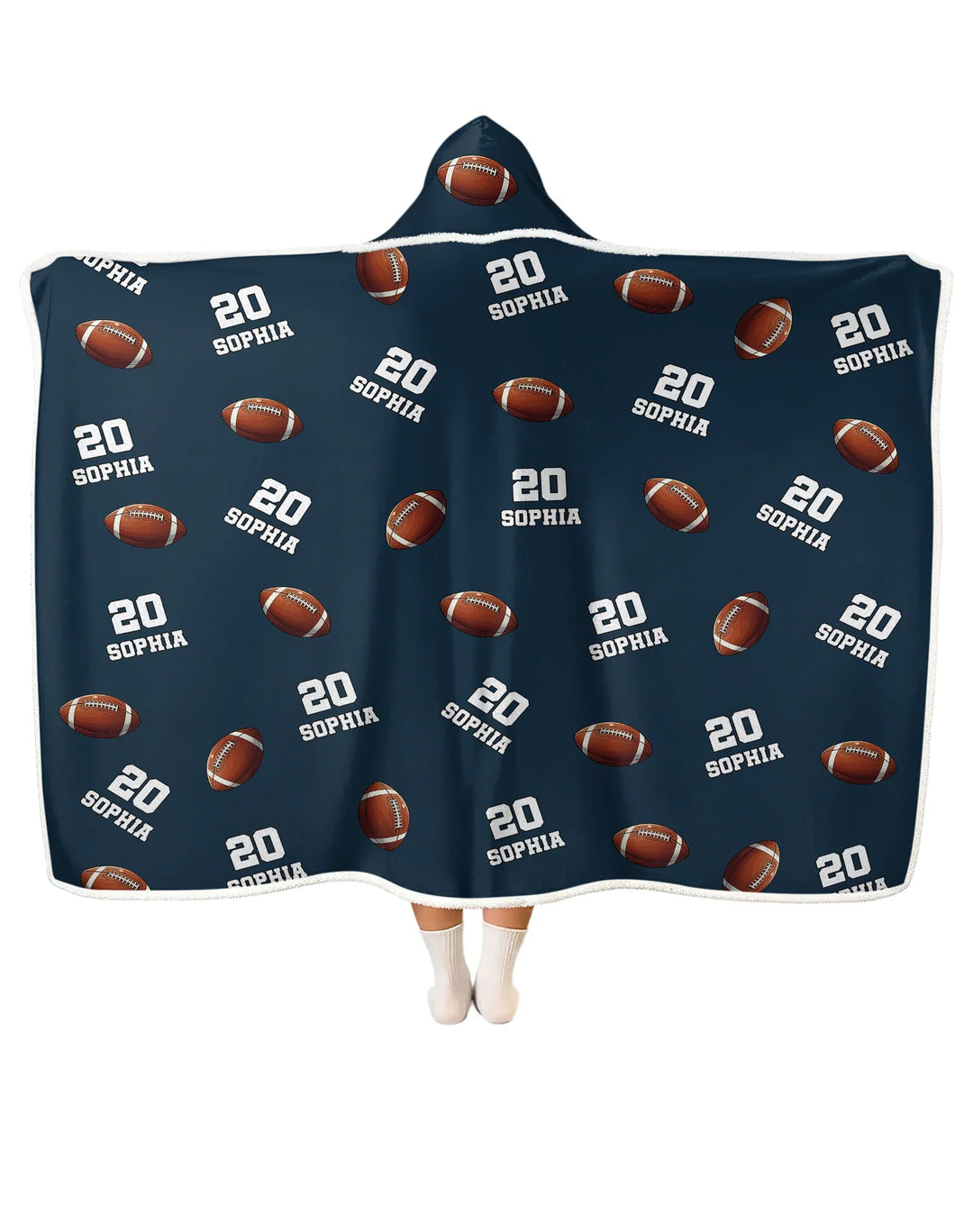 Football Pattern Personalized Bamboo Wearable Hooded Blanket