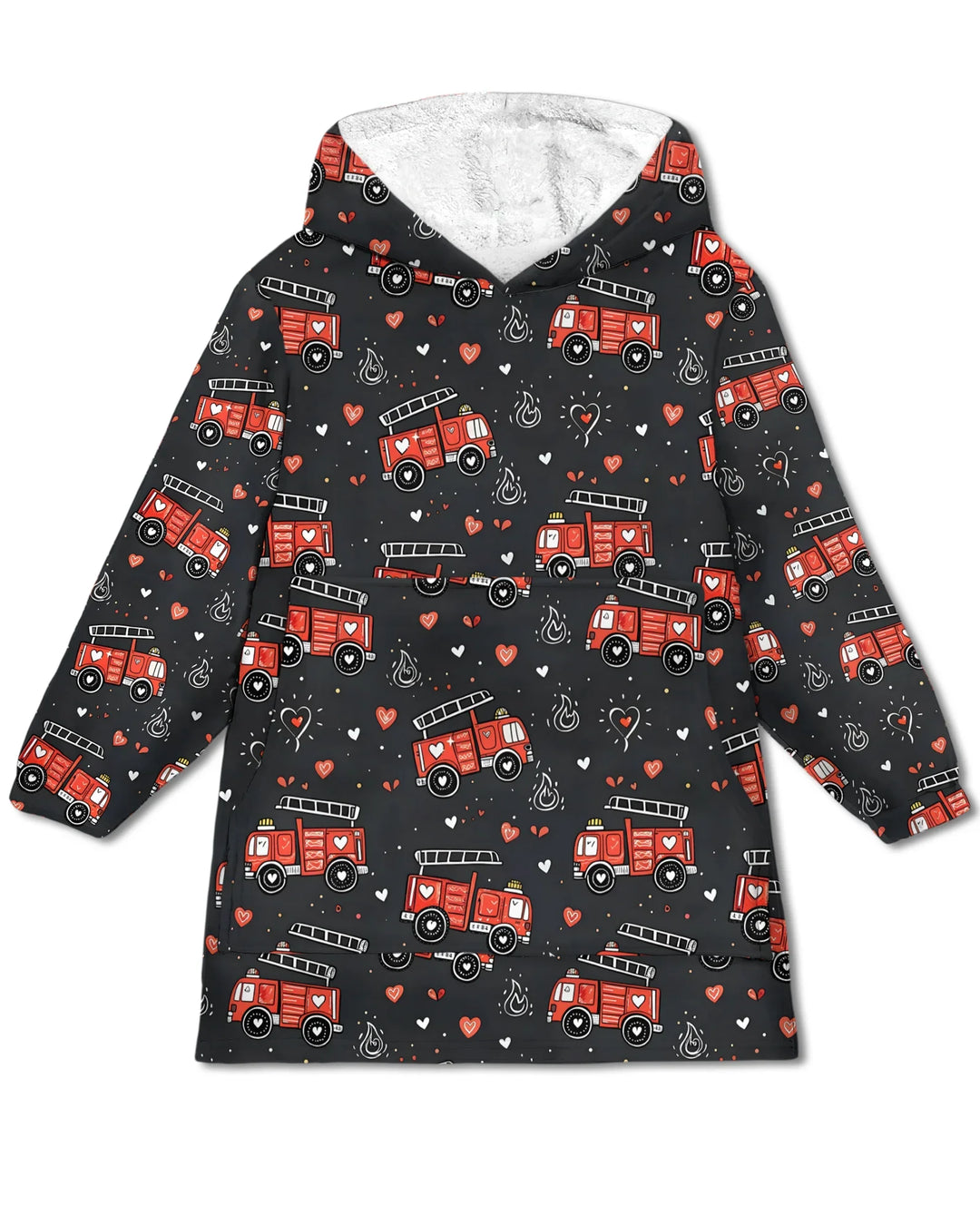 Valentine Fire Trucks Wearable Bamboo Blanket Hoodie
