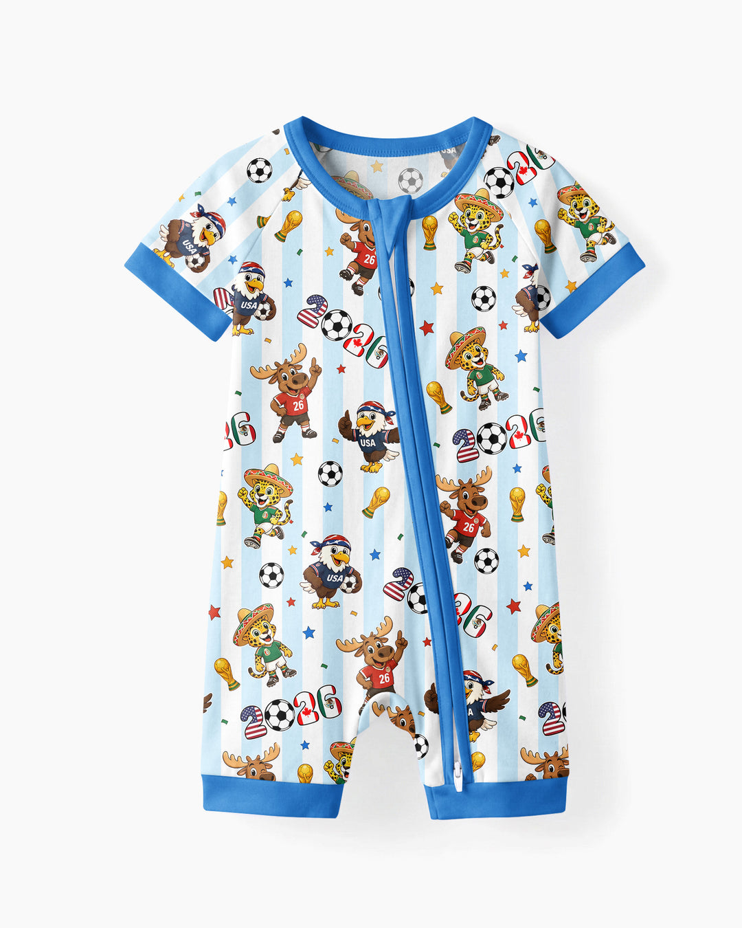 Striped Cute Mascots Soccer Cup 2026 Bamboo Shorty Zippy