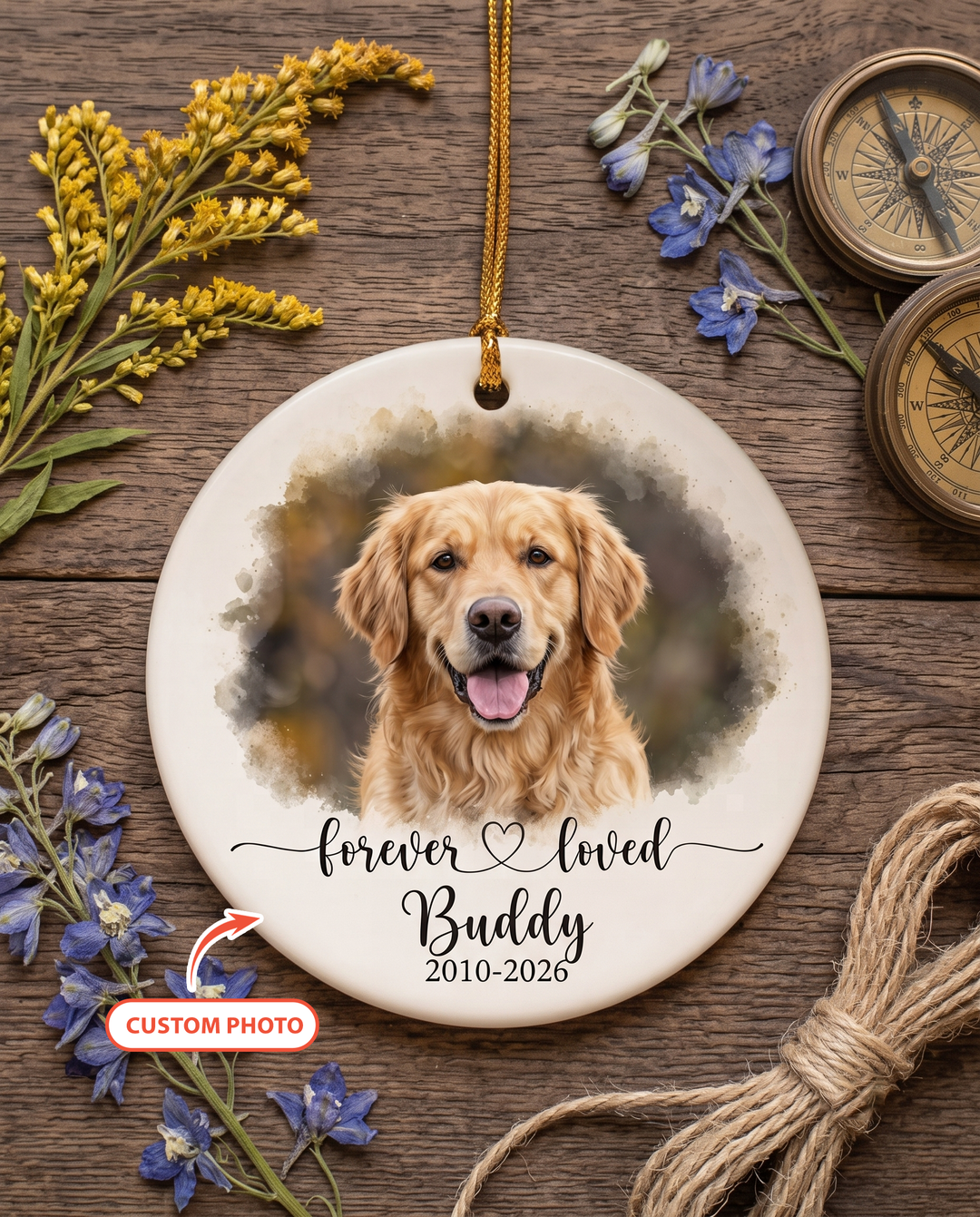 Custom Pet Photo Forever Loved Ceramic Ornament