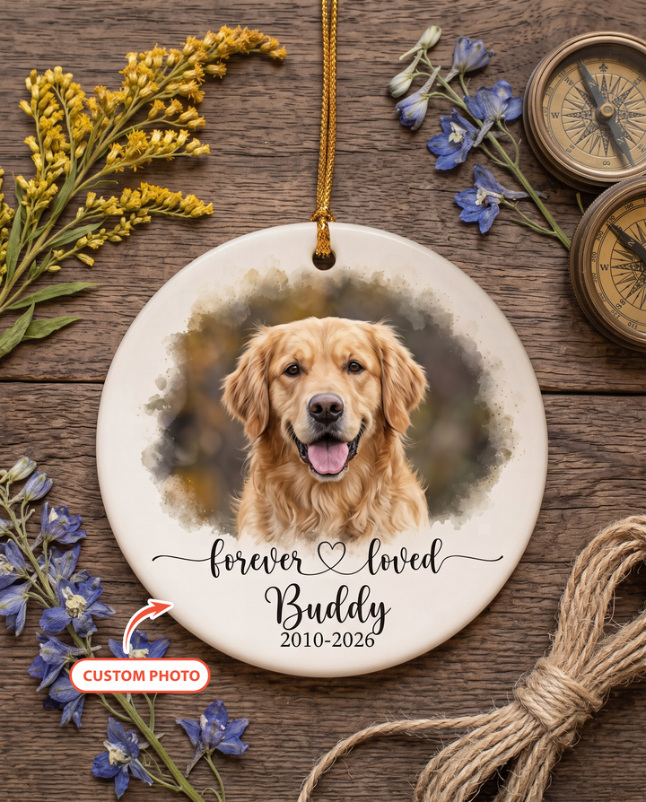 Custom Pet Photo Forever Loved Ceramic Ornament