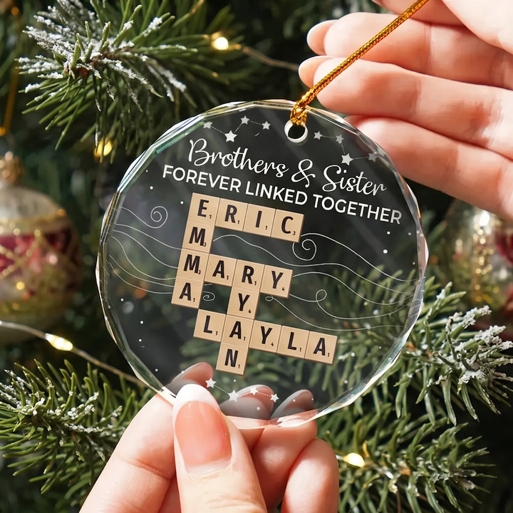 Crossword Brothers & Sisters Forever Linked Together Glass Ornament