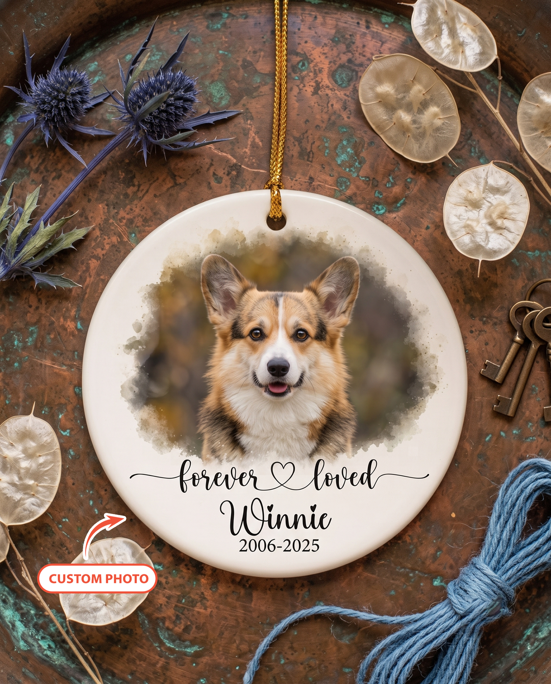 Custom Pet Photo Forever Loved Ceramic Ornament