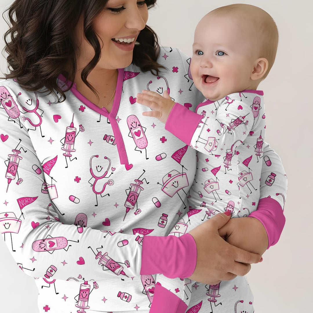 Cute Nurse Crew Bamboo Women Short Sleeve Short Pajama Set