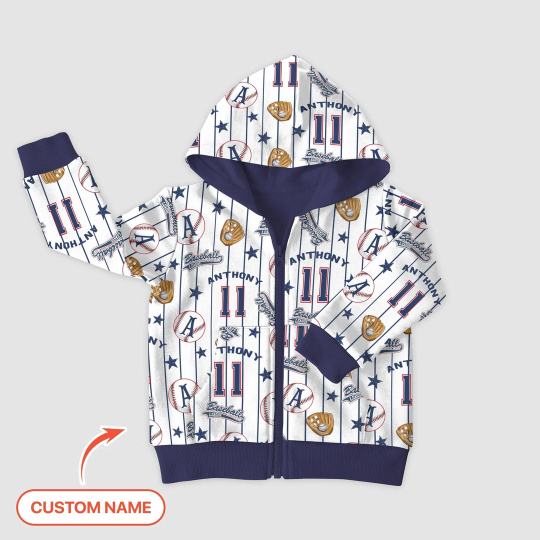 Custom Name Baseball Time Bamboo Zip Hoodie