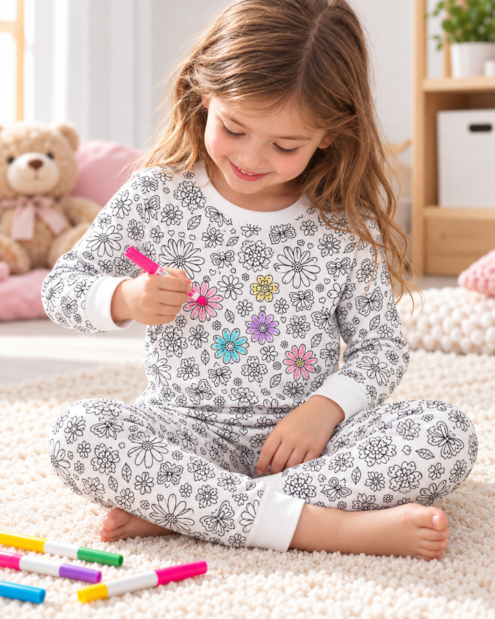 Floral Flutter Colorable Bamboo Two Piece Pyjamas Set