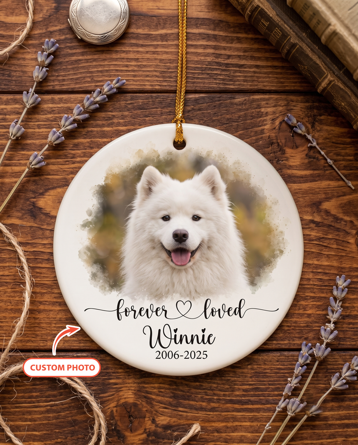 Custom Pet Photo Forever Loved Ceramic Ornament