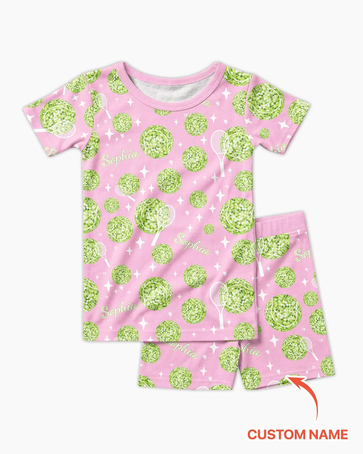 Tennis Disco Girl Party Matching Bamboo Two Piece Short Sleeve Shorts Pajama Set