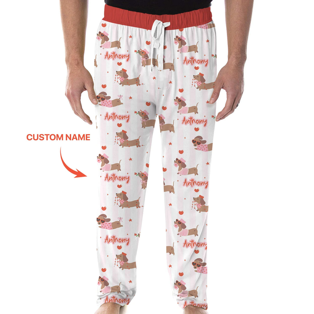 Custom Name Valentine Dachshund Family Matching Bamboo Men's Pajama Set