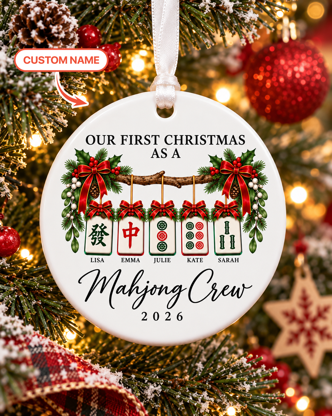 Custom Name Mahjong Crew Ceramic Ornament