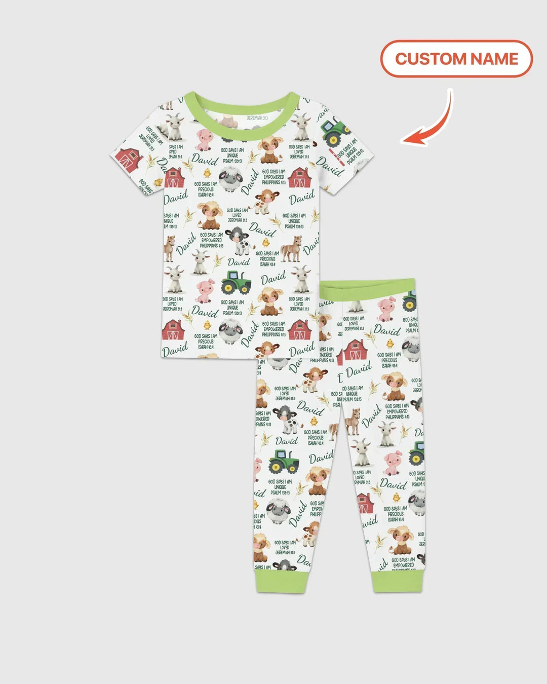 Custom Name God Says I Am Farm Animals Bamboo Two Piece Short Sleeve Pajama Set