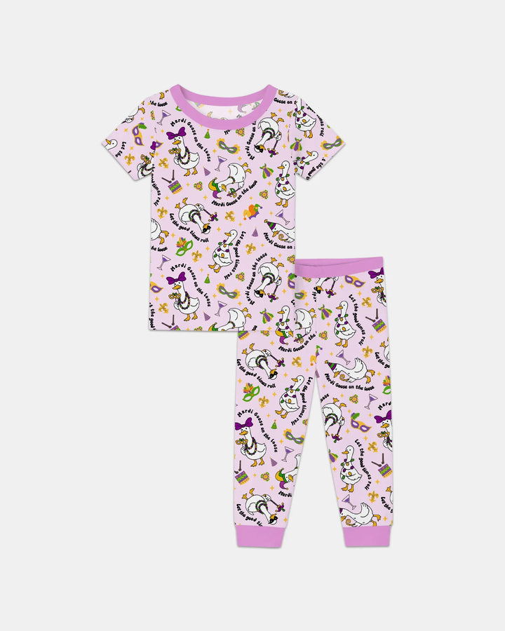 Mardi Gras Silly Goose Bamboo Two Piece Short Sleeve Pajama Set