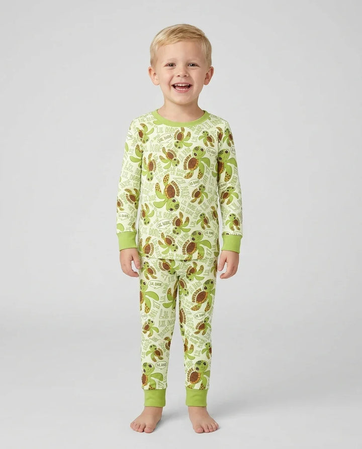 Custom Name Version Father and Son Turtle Bamboo Two Piece Long Sleeve Pajama Set