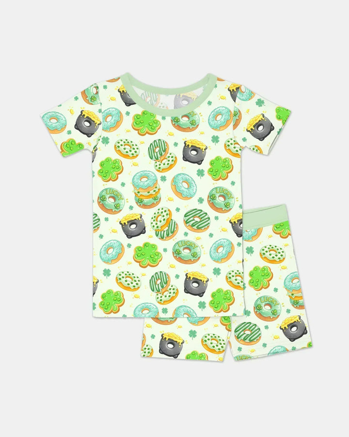 St. Patrick's Day Donut Bamboo Two Piece Short Sleeve Shorts Pajama Set