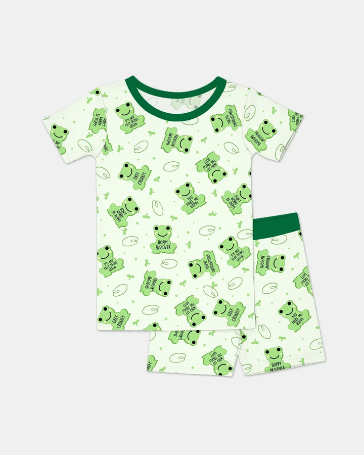 Marzipan Passover Conversation Frogs Bamboo Two Piece Short Sleeve Shorts Pajama Set