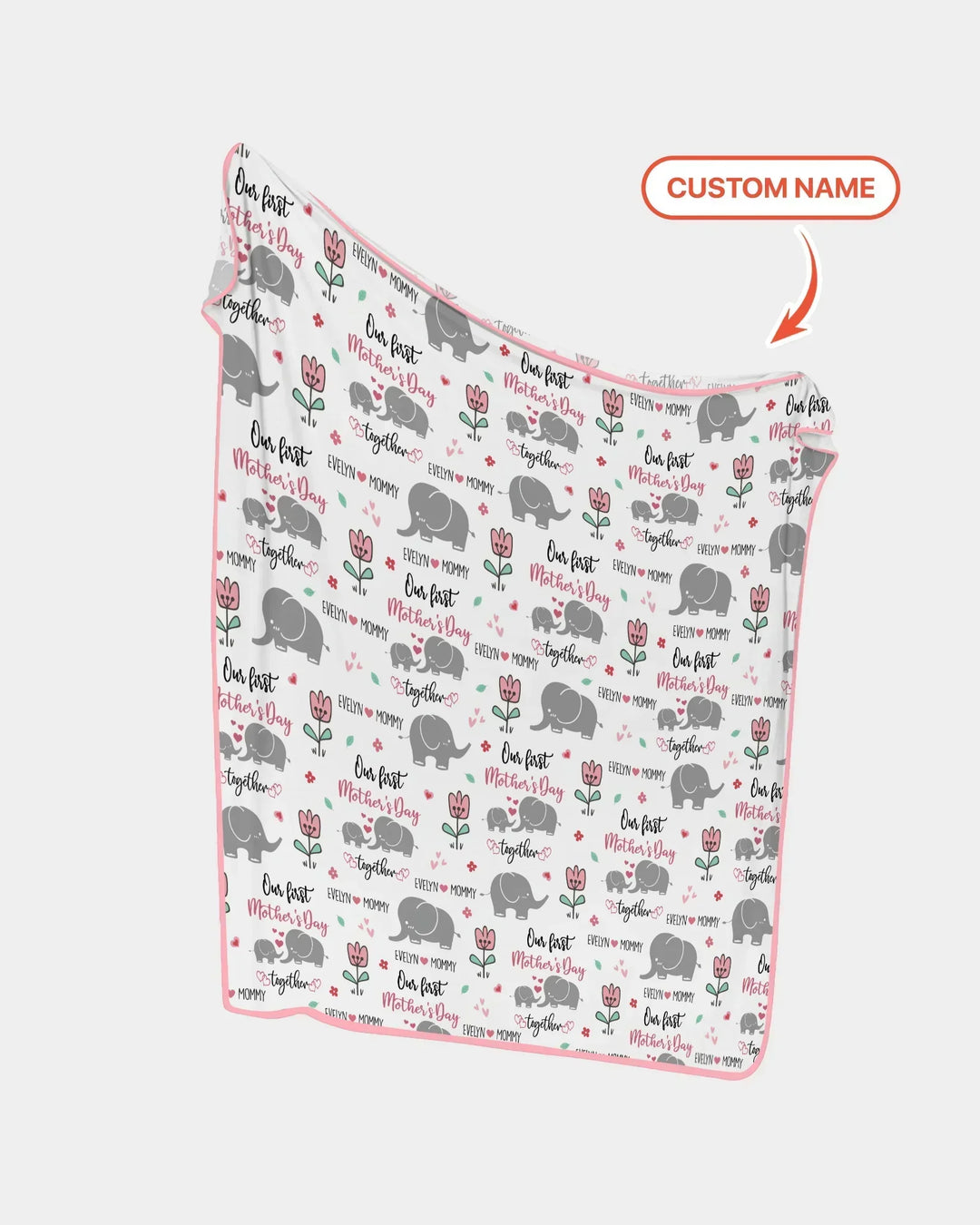 Custom Name Elephant Our First Mother's Day Bamboo Blanket