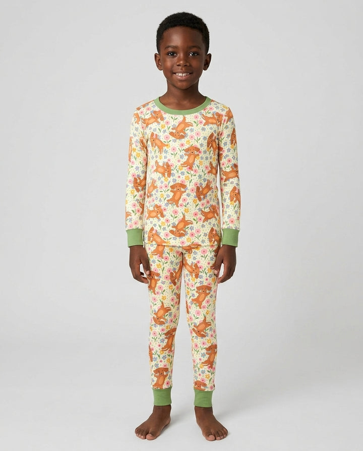 Dachshund Blooms Family Matching Bamboo Two Piece Long Sleeve Pajama Set