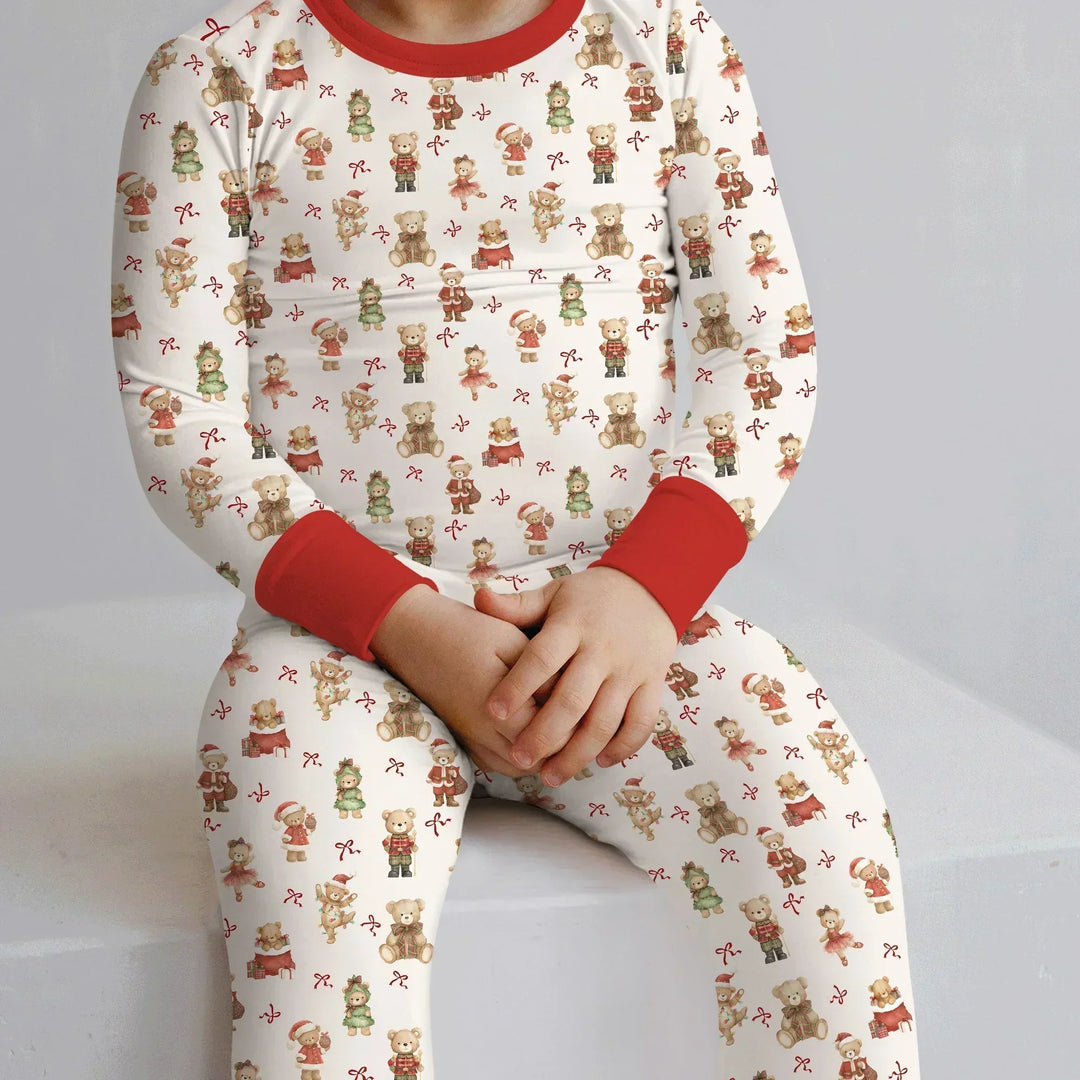 Christmas Teddy Bears Bamboo Two Piece Long Sleeve Pajama Set