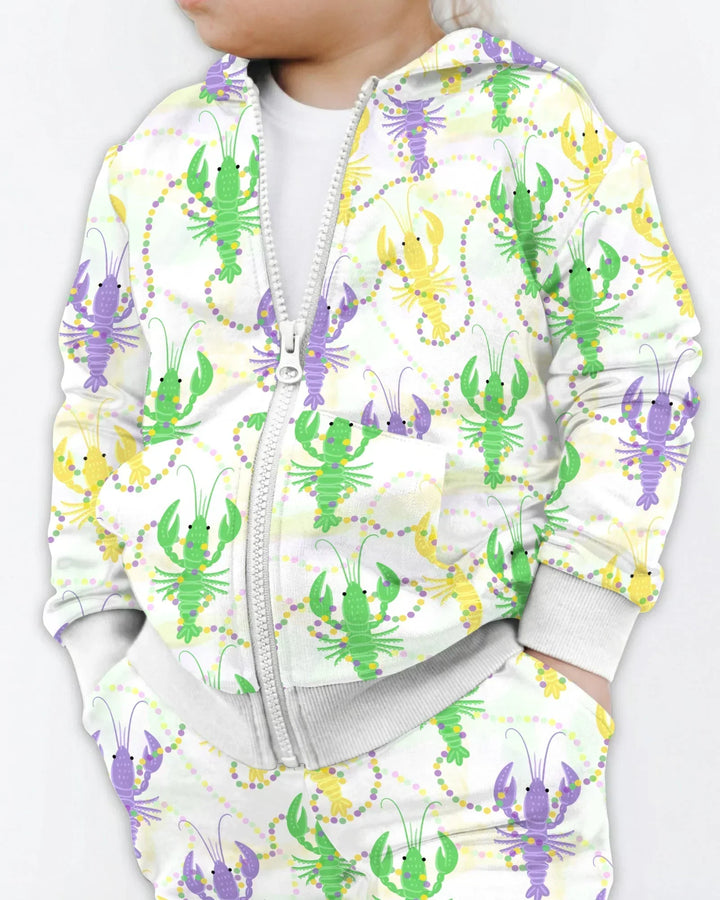 Mardi Gras Crawfish Family Matching Bamboo Zip Hoodie