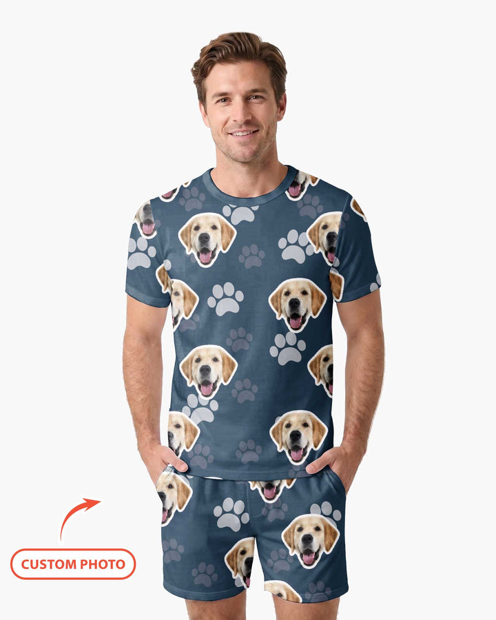 Personalized Dog & Cat Photo Bamboo Men Short Sleeve Short Pajama Set