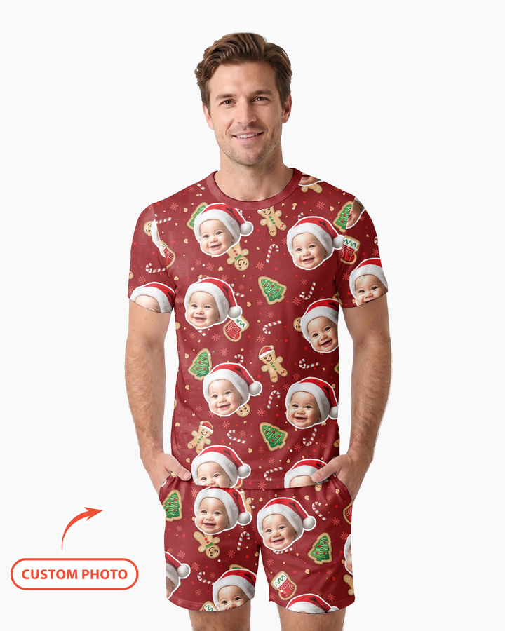 Custom Photo Funny Family Bamboo Men Short Sleeve Short Pajama Set