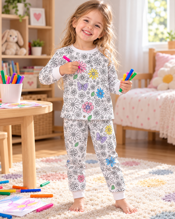 Floral Flutter Colorable Bamboo Two Piece Pyjamas Set