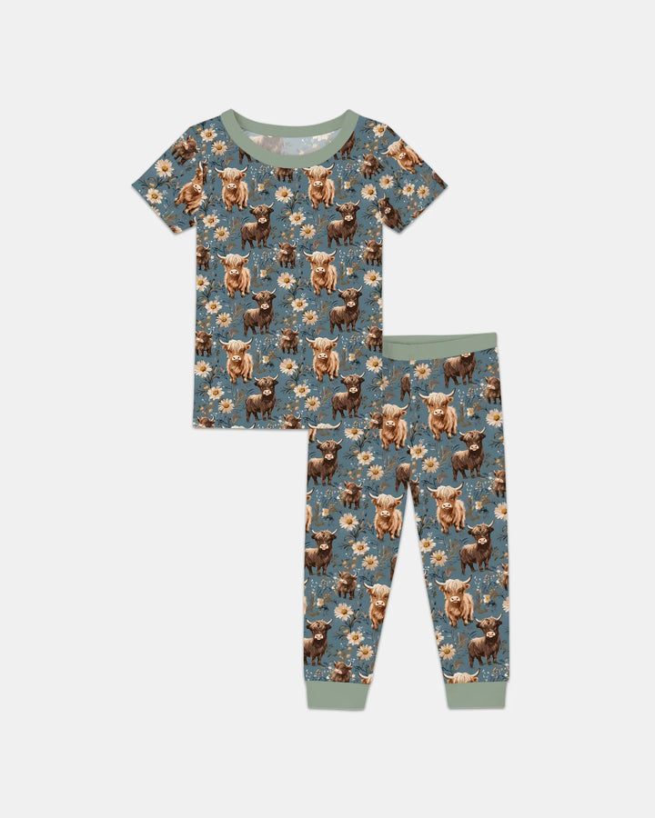 Majestic Highland Cows Family Matching Bamboo Two Piece Short Sleeve Pajama Set