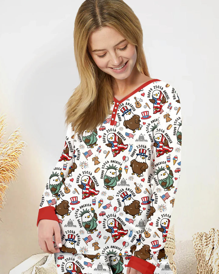 Happy 250th America Cute Patriotic Eagles Family Matching Bamboo Women Pajama Set