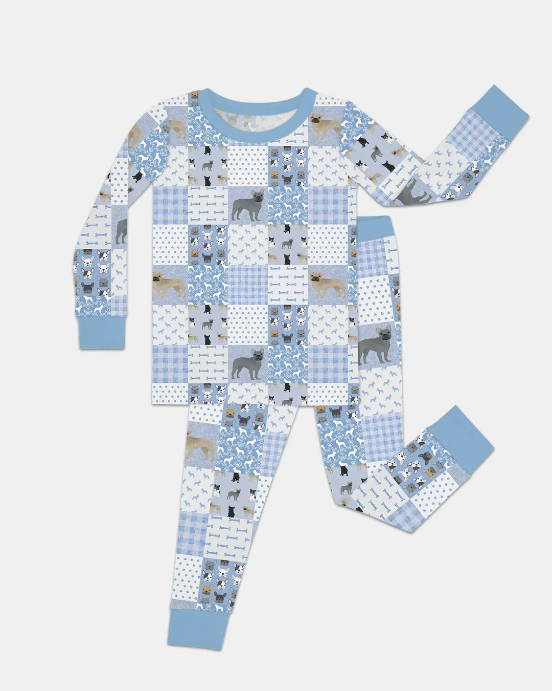 Frenchies Patchwork Family Matching Bamboo Two Piece Long Sleeve Pajama Set