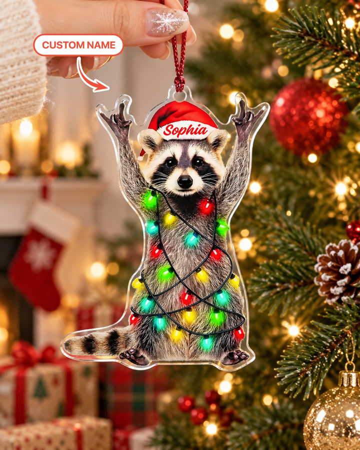 Tangled Raccoon Christmas Acrylic Ornament