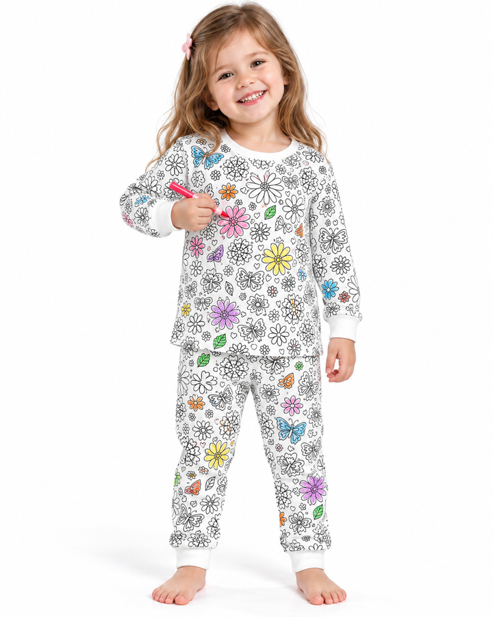 Floral Flutter Colorable Bamboo Two Piece Pyjamas Set